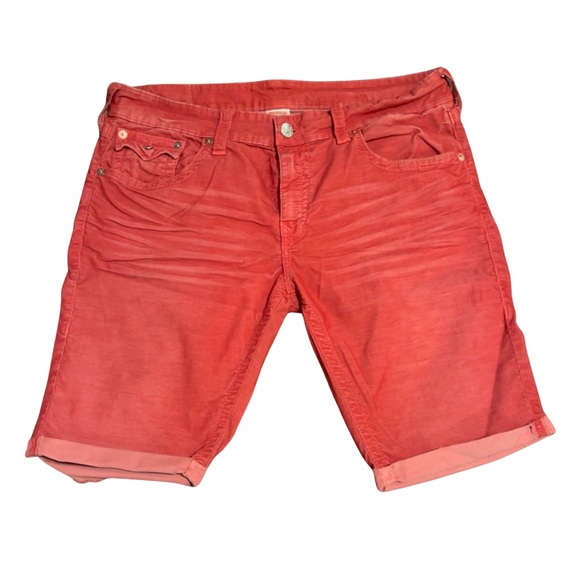 VINTAGE MEN’S TRUE RELIGION RICKY CUT-OFF CORDUROY RED SHORTS SIZE:38 - Picture 3 of 9